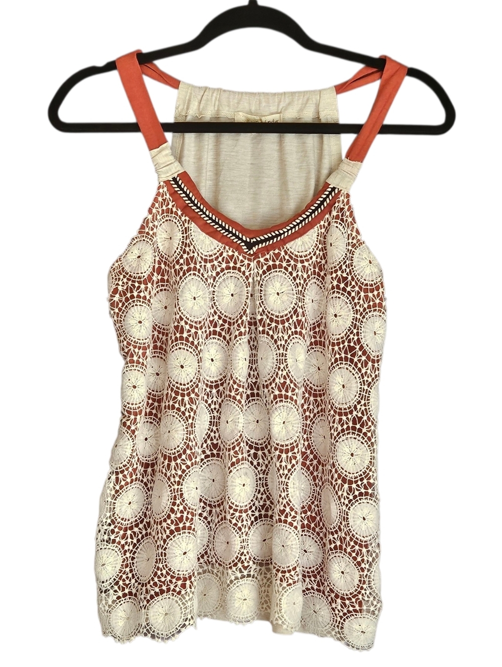 Rewind Boho Crochet Medallion Tank Top Rust Orange Medium